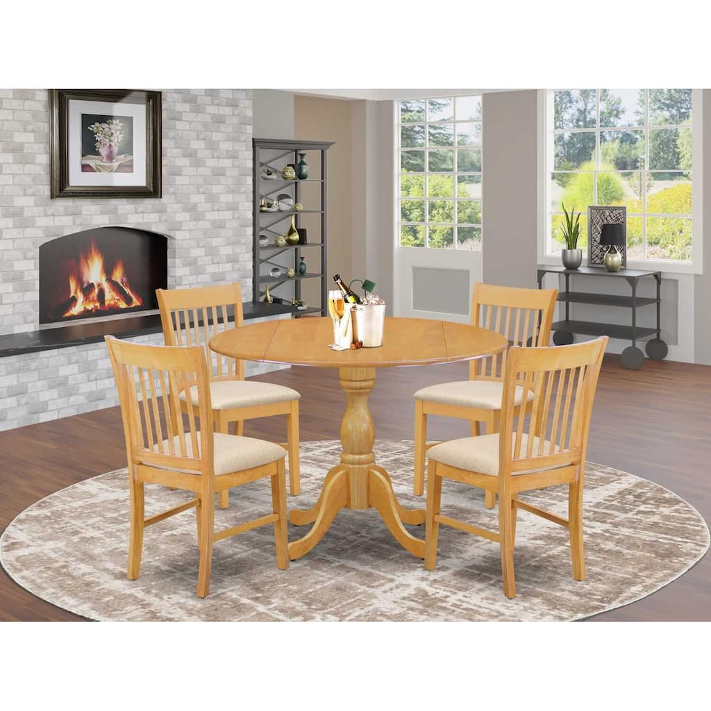 HomeStock 5-Piece Natural Oak Finish Solid Wood Top Dining table with 4 Chairs with Slat Back