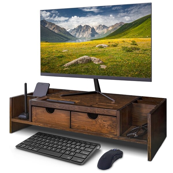 Bamboo Computer Monitor Stand Riser with Storage Organizer & Drawers. Opens flyout.