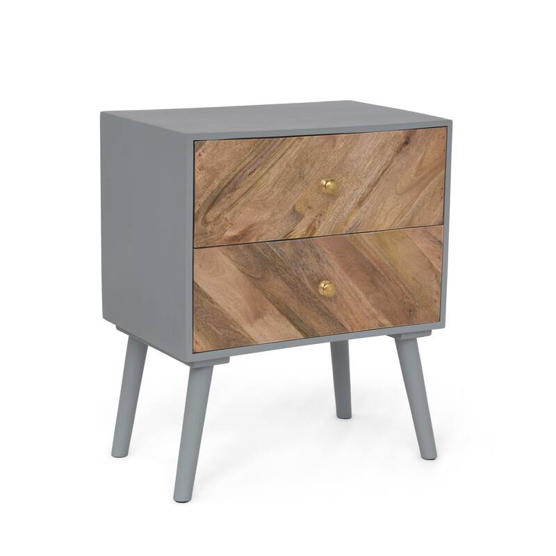 Handcrafted Mango Wood Cabinet with 2 Drawers, Boho and Mid-Century Style, Durable MDF Frame, 24" Tall