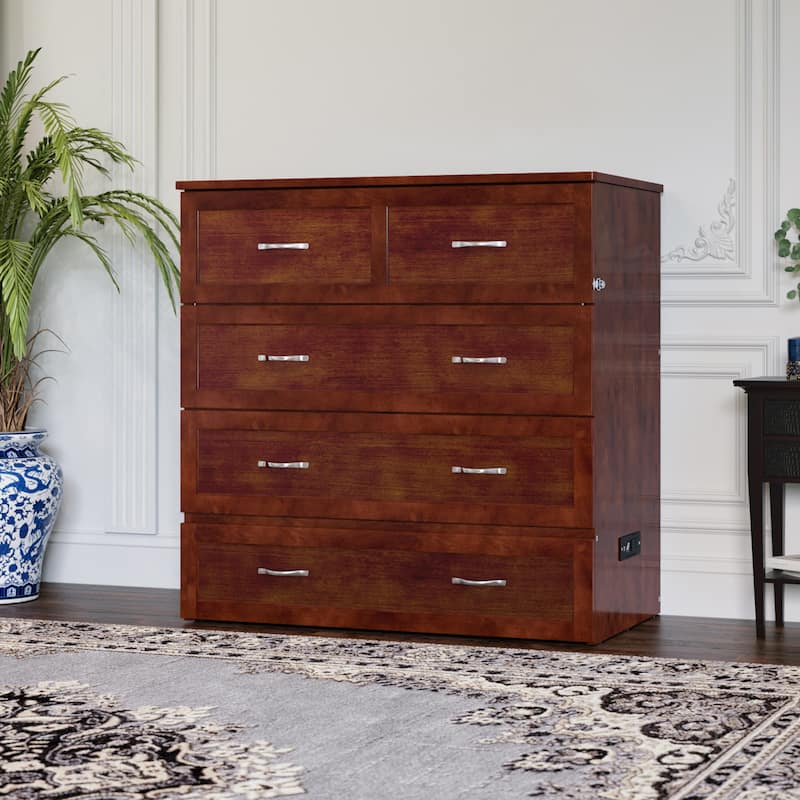 AFI Northfield Murphy Bed Chest with 6" Mattress, Storage Drawer & Built-In Charger