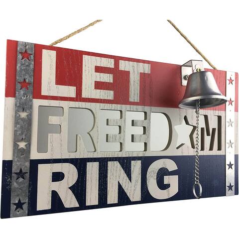 Priyas Home Goods 14" "Let Freedom Ring Bell" Wooden Sign Wall Decor - 14" x 8.25"