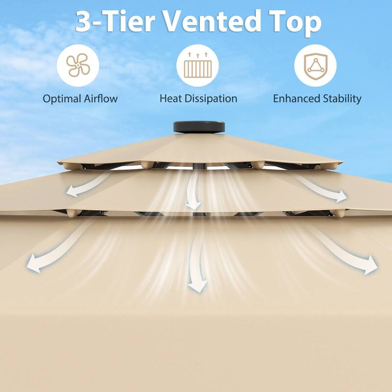 Costway 10 FT Solar Patio Umbrella with 32 LED Lights 3-Tier Vented