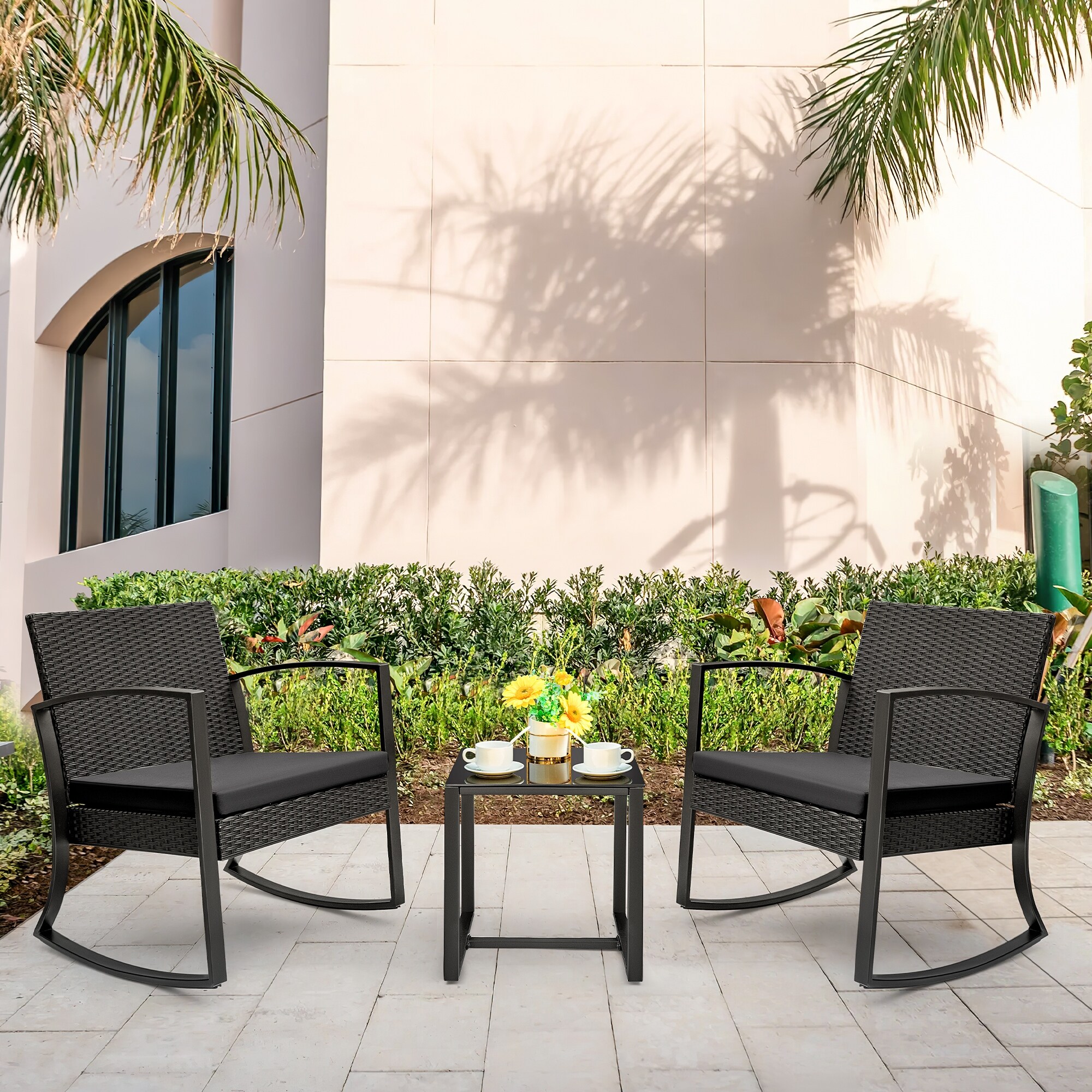 Homall Patio Furniture Set Outdoor Rocking Chair with Cushion Set of 3