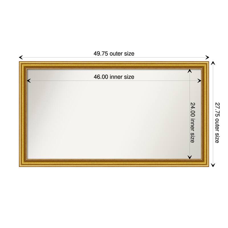Townhouse Gold Framed Non-Beveled Custom Wall Mirror, Bathroom Vanity Mirror - Outer Size: 49.75 x 27.75