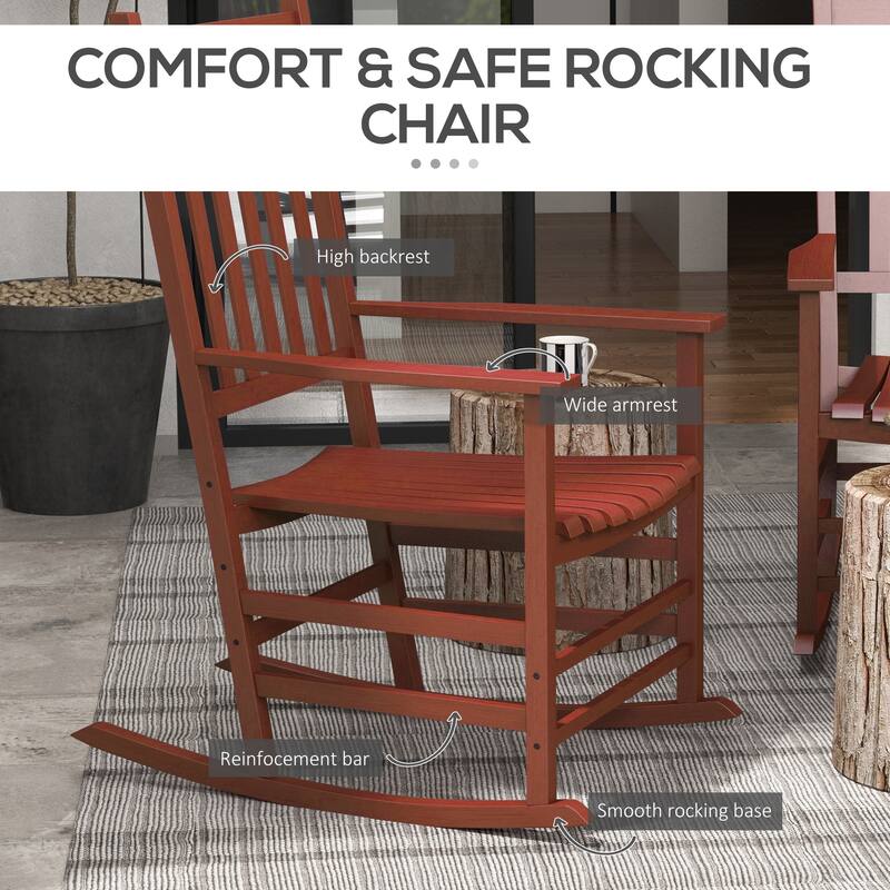 Outsunny 2 PCs Wooden Rocking Chair Set, Outdoor Rocker Chairs with Curved Armrests, High Back
