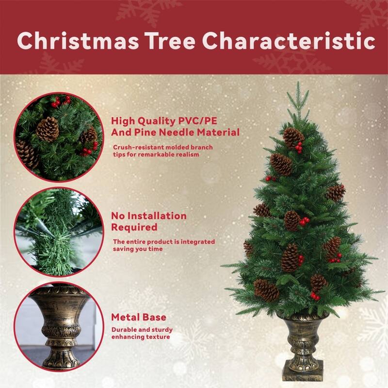 4FT Realistic-looking Compact Artificial Christmas Tree for Small Spaces