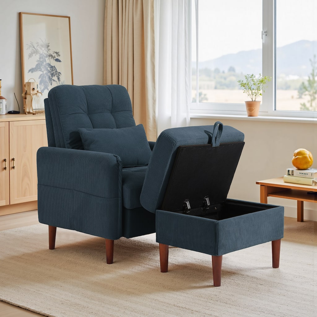 Modern Lounge Chair With Stroage Ottoman and Adjustable Backrest