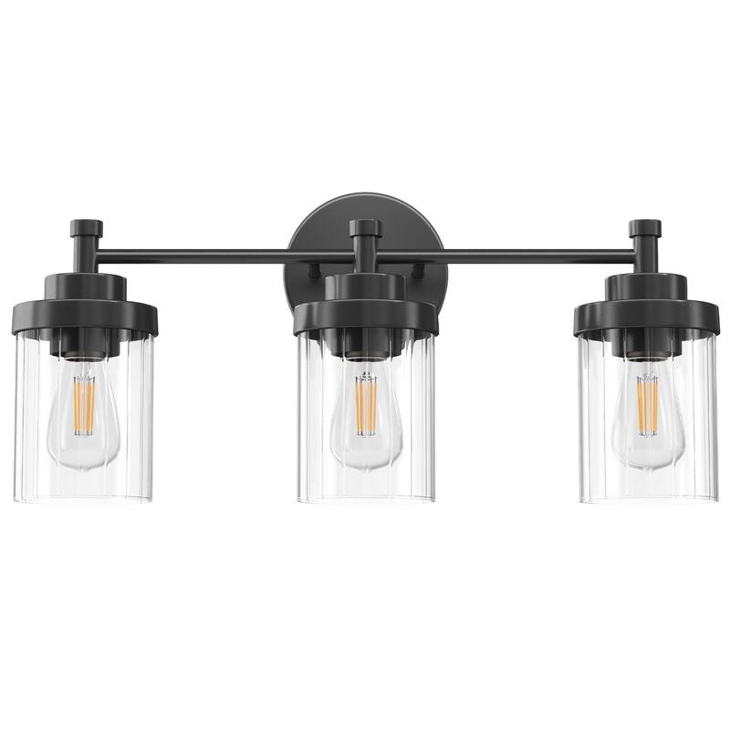 Modern Dimmable Vanity Light with Clear Ribbed Glass Shades E26 Sockets