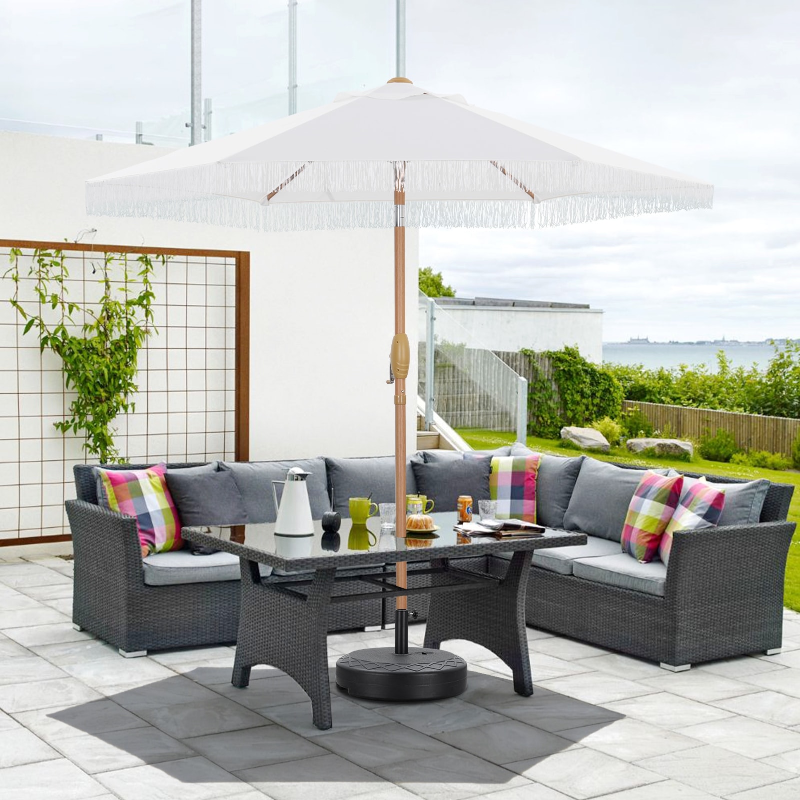 Autlaycil 7.5 ft Outdoor Umbrella Patio with Fringe Base Included