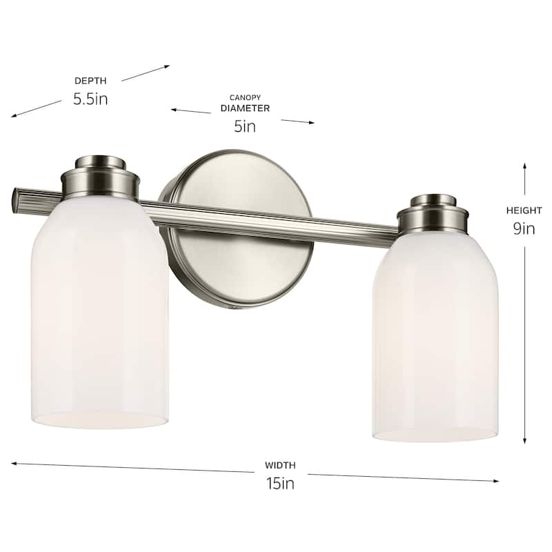 Kichler Lighting Shae 15" 2-Light Vanity Light with White Opal Glass in Brushed Nickel