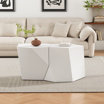 Geometric Side Table Set of 2, Unique Coffee Table with Unique Pentagon and Hexagon Tabletop, Flexible Usage Sofas Table Set