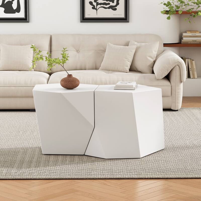 White Coffee Table Set End Table Side Table for Living Room, Decorative Table Nesting Table Accent Table