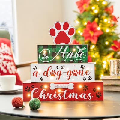 Glitzhome 12"H LED Lighted Wooden Pet Block Word Sign