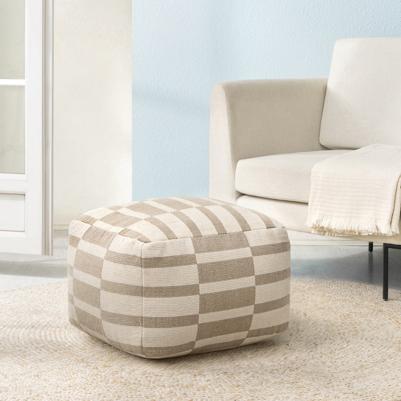 Jani 22-inch Ottoman Pouf - Handcrafted Handmade Ottoman for Seating, Footrest, Home Decor for Living Room, Bedroom - Ivory/Natural