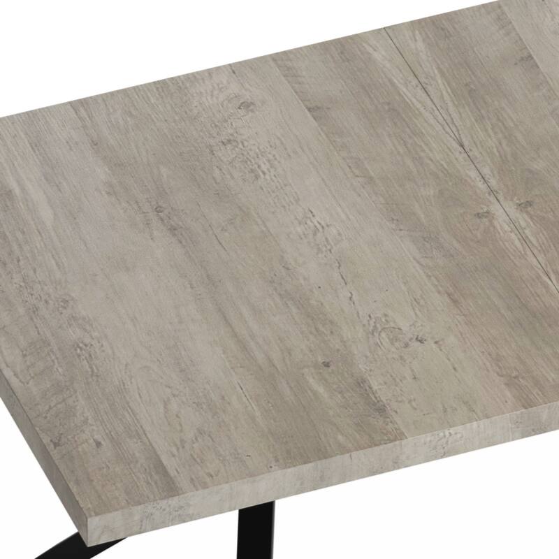 62.99"- 78.74" Vintage Rectangular Stretch Dining Table With Antique Wooden Tabletop and Black Embossed Centerboard