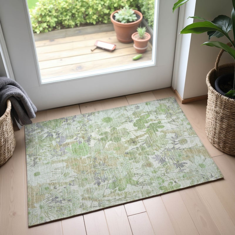 Premium Washable Super Soft Floral Mayfield Rug - Aloe - 1'8" x 2'6"