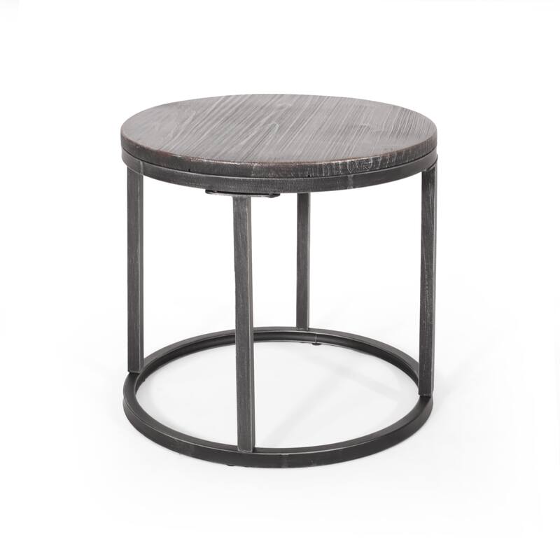Roomfitters Modern Nesting Coffee Table Set, Rustic Wood Round Tops with Sturdy Metal Base, Space-Saving Design, Set of Three