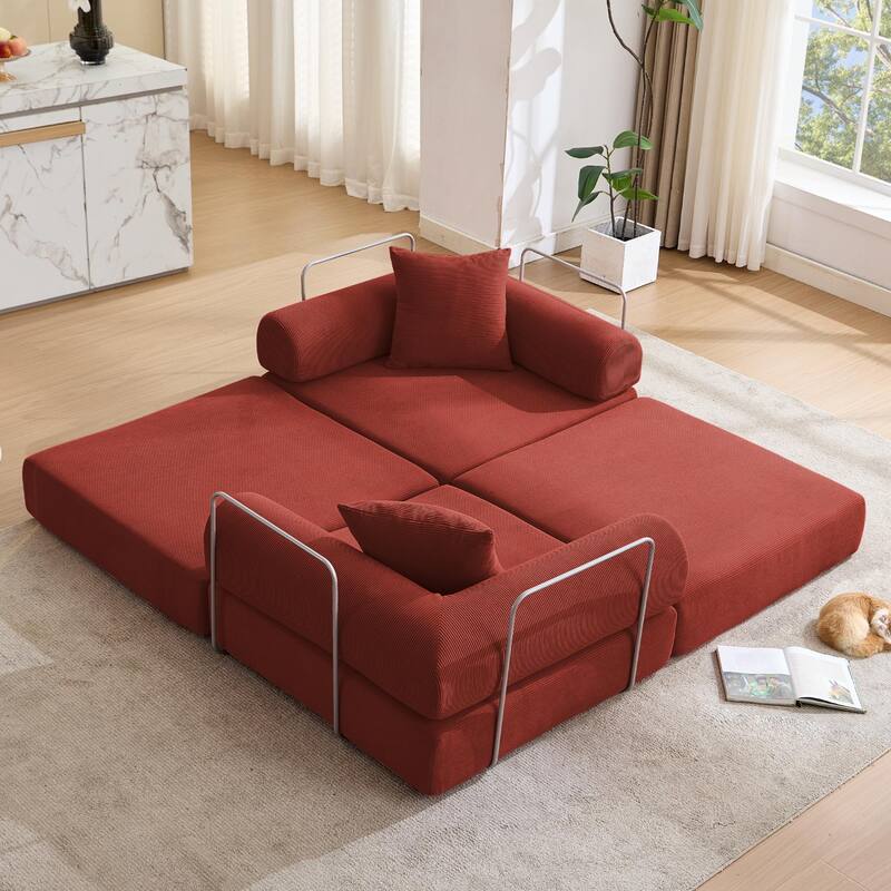 Modular Couch Sofa Bed, Convertible Design with Removable Armrests,Folding Mattress Couch for Small Spaces ,No Assembly