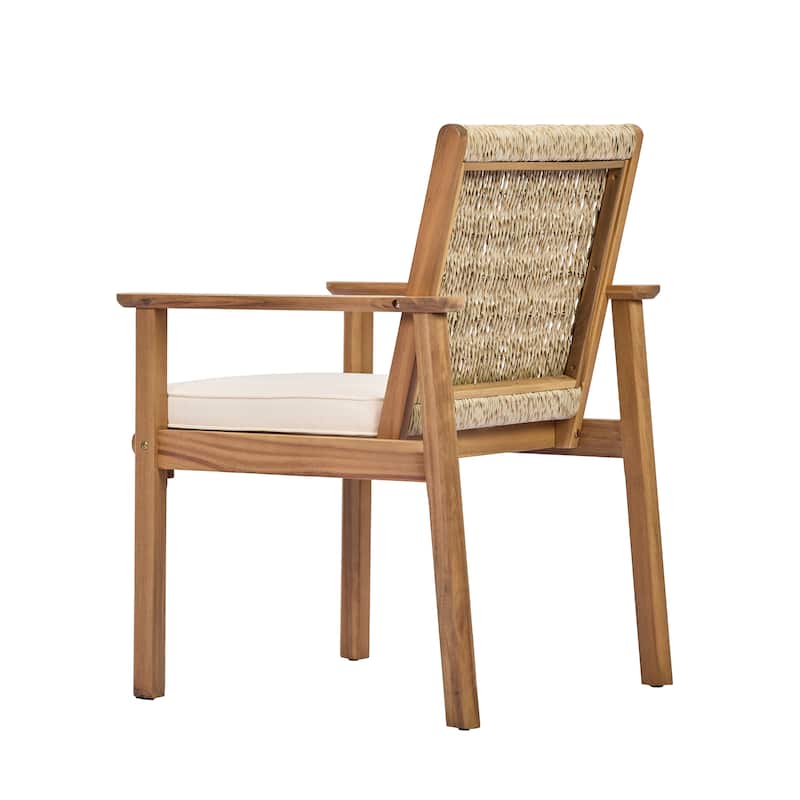 Christopher Knight Home - Outdoor Acacia Wood Dining Arm Chair with Wicker Back and Waterproof Cushions