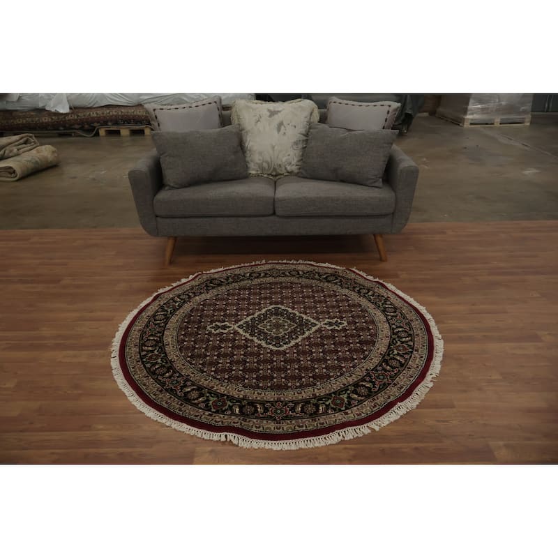 Hand Knotted Oriental 100% Wool Carpet Traditional Floral Red Tabriz-Mahi Area Rug - 4' 9'' X 4' 10''