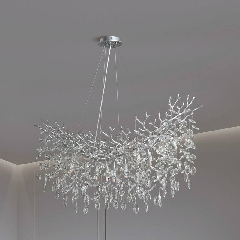 Modern Branch Crystal Linear Chandelier, 1100-1830mm Dining Pendant Light