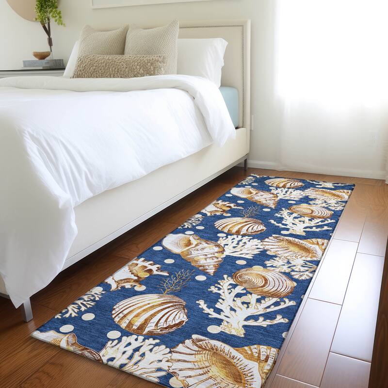 Premium Washable Super Soft Coastal Seashells Mayfield Rug - Blue - 2' 3" x 7' 6" - Runner
