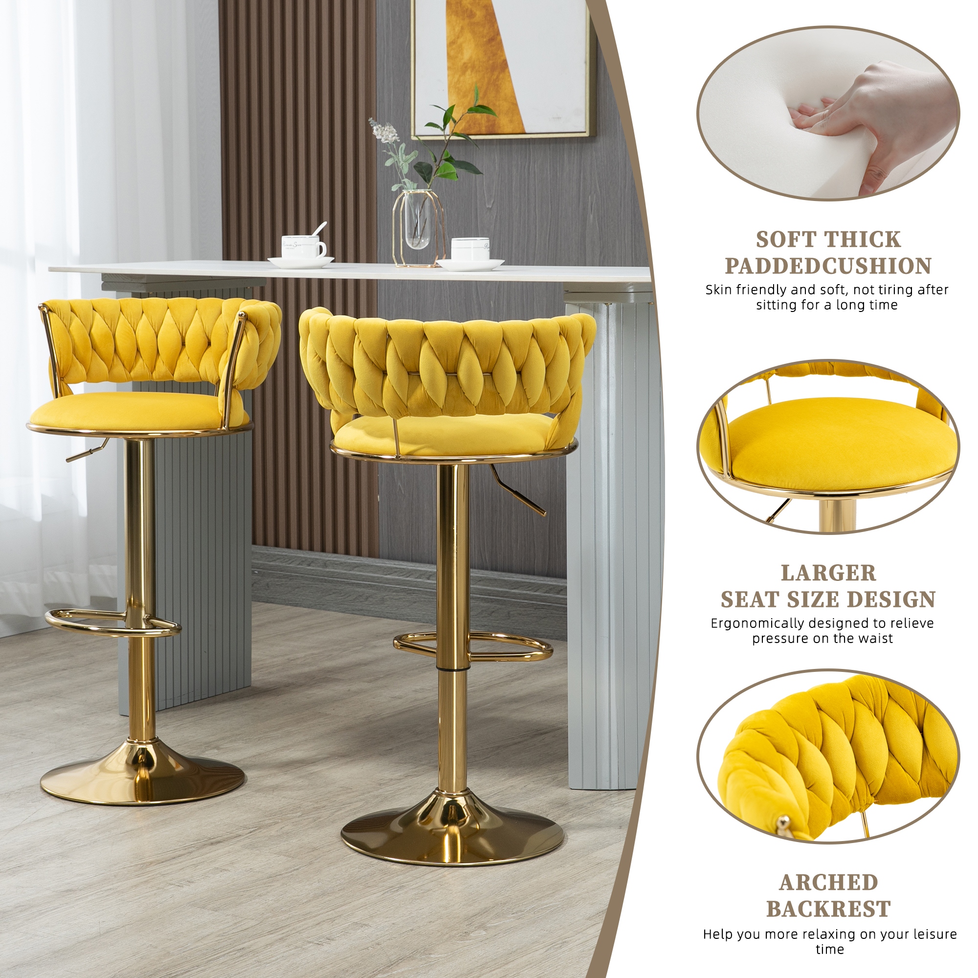 Adjustable counter height rotating stools with footrest set of 2 - Bed