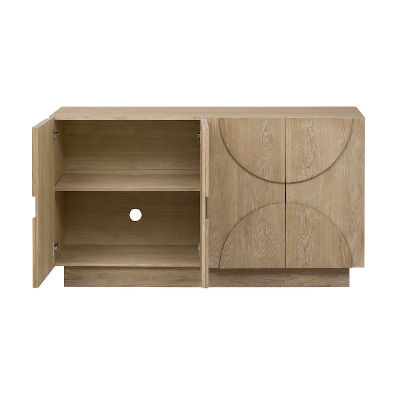 Roomfitters 4-Door Wood Sideboard with Curved Handles and Adjustable Shelves for Dining, Kitchen or Living Room