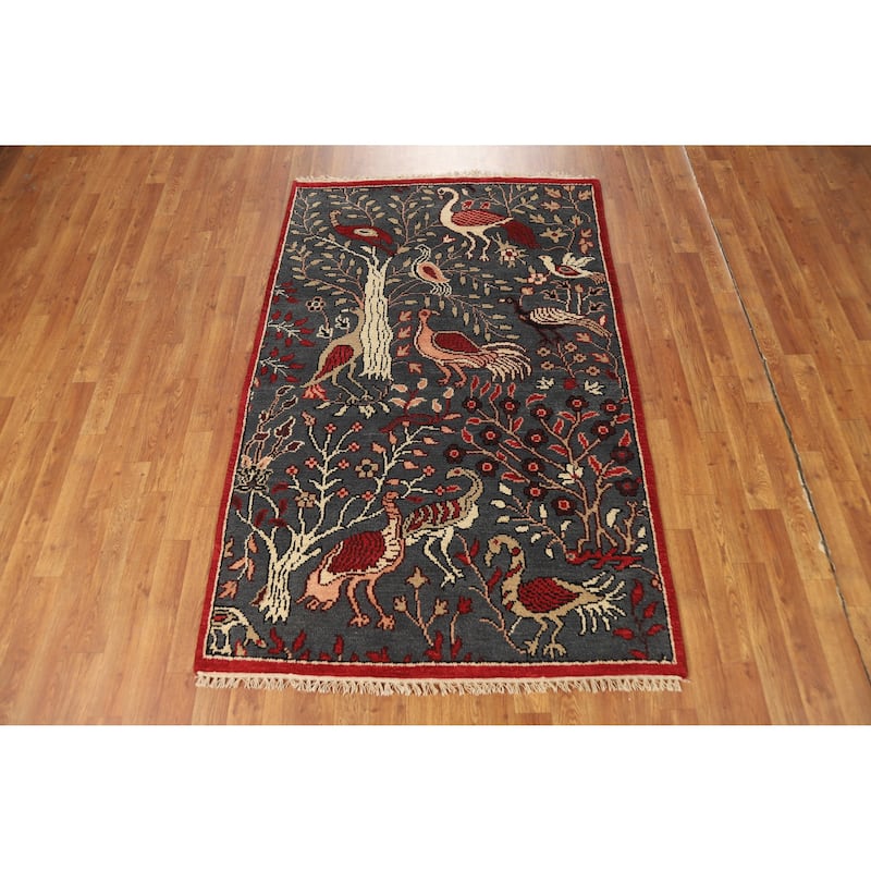 Animals Design Ziegler Oriental Rug Hand-Knotted Wool Carpet - 3'11" x 6'0"