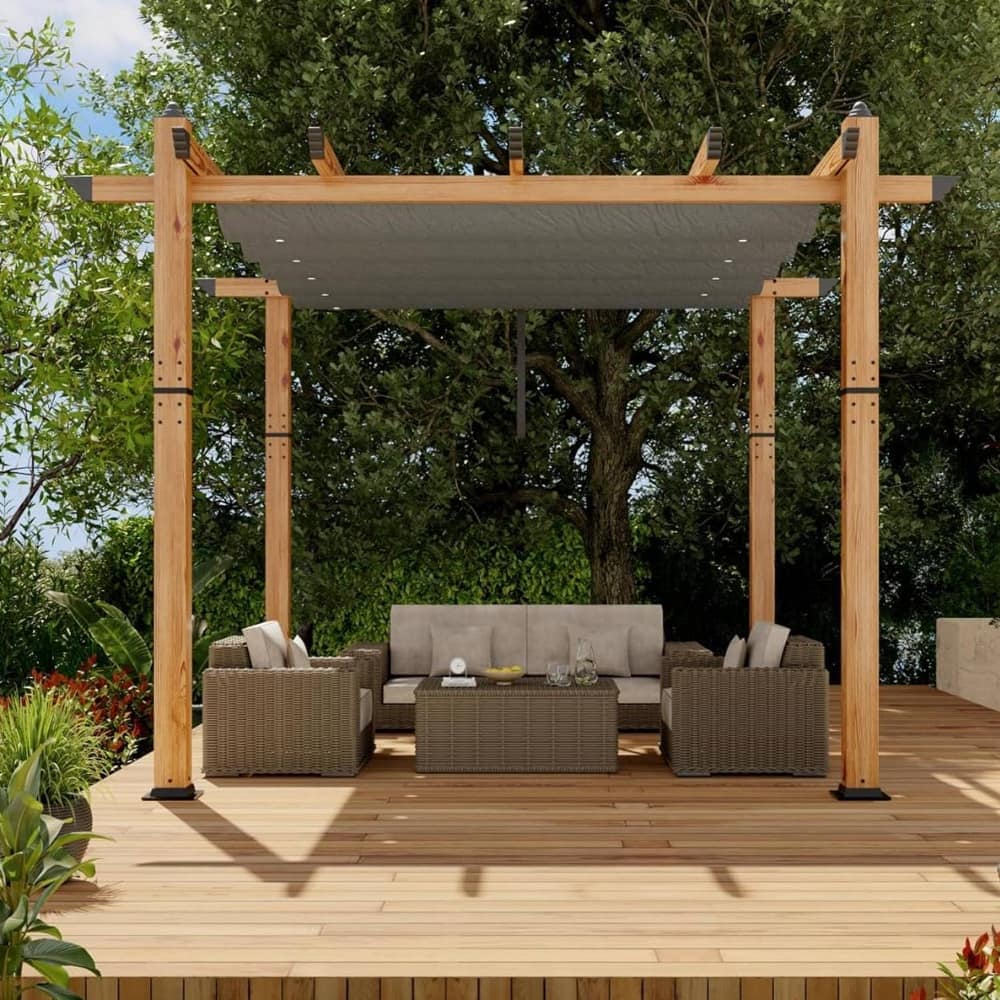10x10 Ft Patio Outdoor Faux Wood Pergola and Gazebos for Backyard Garden Porch