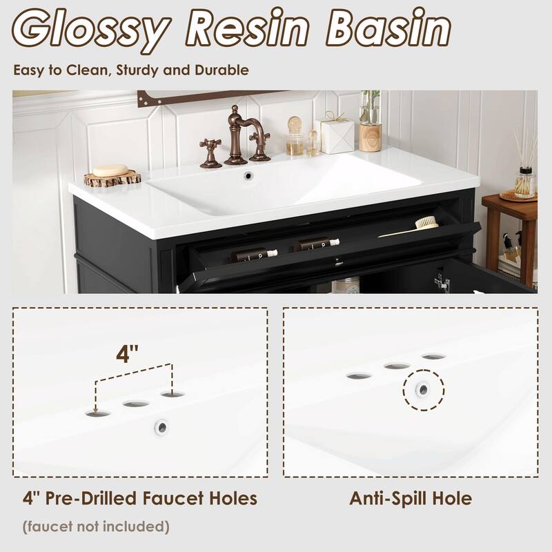 36'' Bathroom Vanity with Top Sink, 3 Drawers for Stylish Storage
