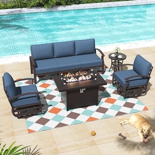 Aluminum Patio Outdoor Sectional Sofa Set with Fire Pit, Swivel Rocking Chairs and Ottomans