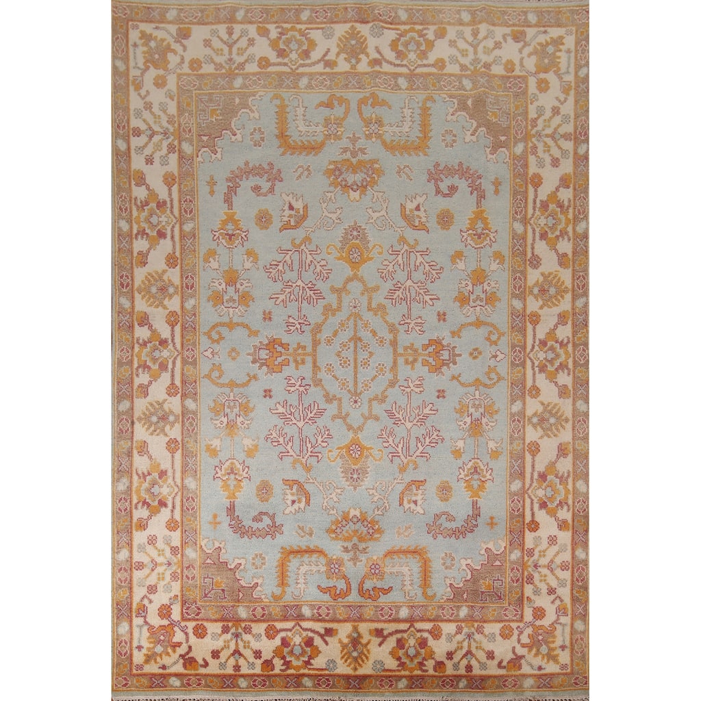 Light Blue Oushak Indian Area Rug Hand-Knotted Oriental Wool Carpet - 8'0"x 10'0"