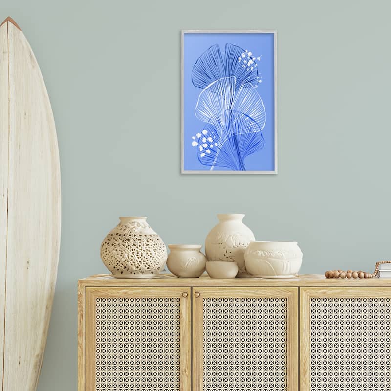 Stupell Layered Blue Gingkoes Framed Giclee Art Design By Martina Pavlova