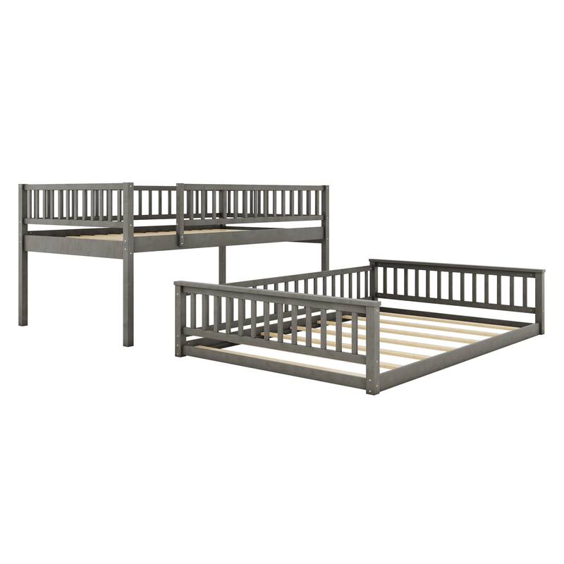 Space-Saving Full XL over Queen Bunk Bed with Ladder and Guardrails in Gray
