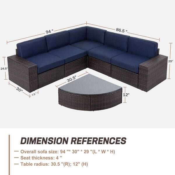 Shop Suncrown Outdoor 6 Piece Wicker Sectional Sofa Set With Table Overstock 31907629 Grey