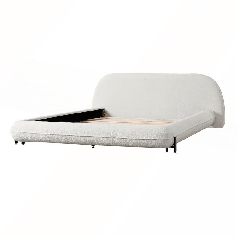 Upholstered Platform Bed with Curve-Shaped Design and Thick Headboard