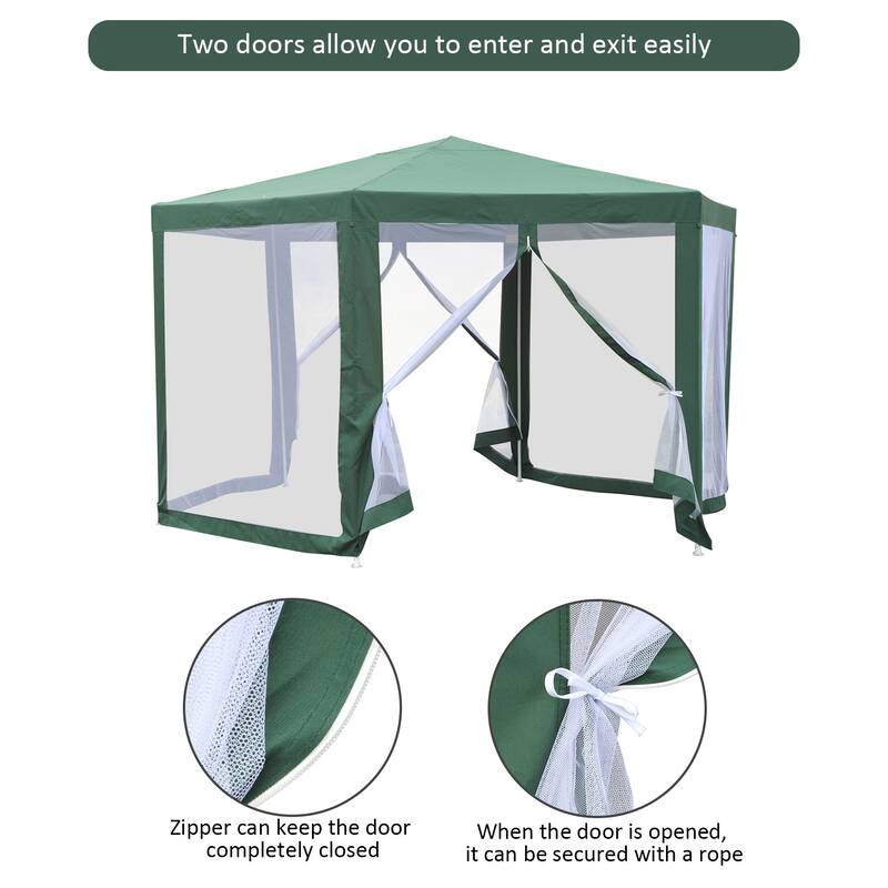 Outsunny 13x13FT Hexagon Gazebo Party Tent with Mesh Screen for Garden Backyard, Green