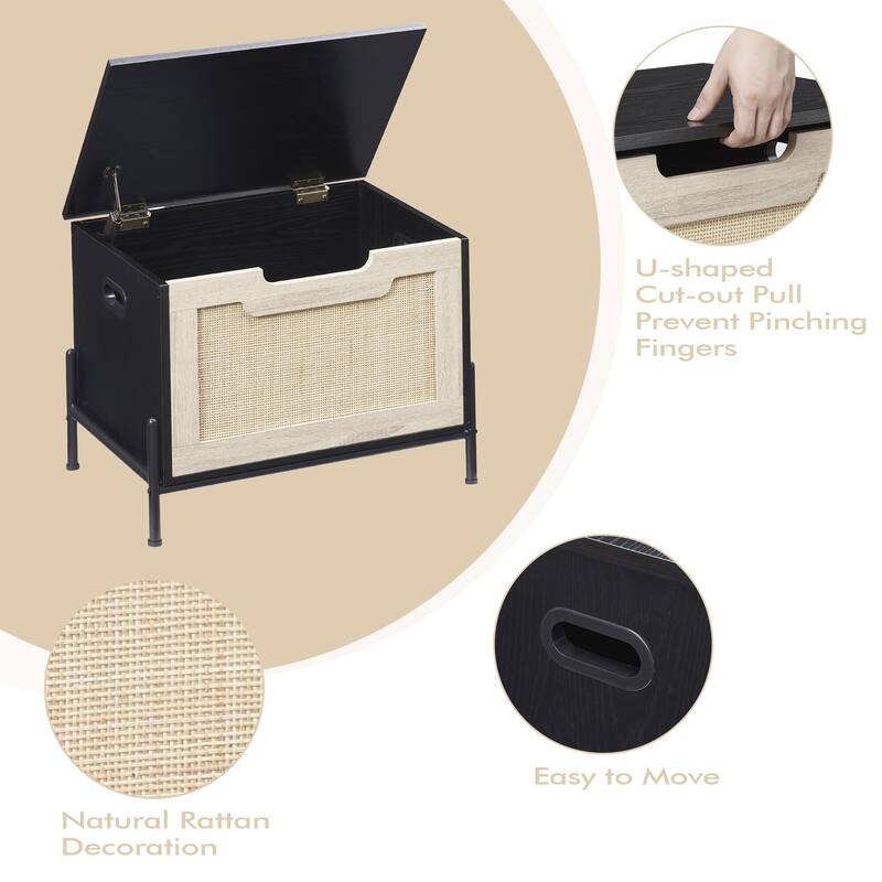 Square Rattan Foot Rest Stool, Storage Entryway Bench for Small Spaces, Storage Ottoman for Living Room Coffee Table,