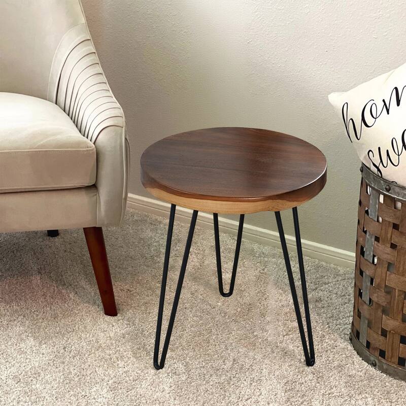 Greenage Teak End Table Solid Live Edge Side Table
