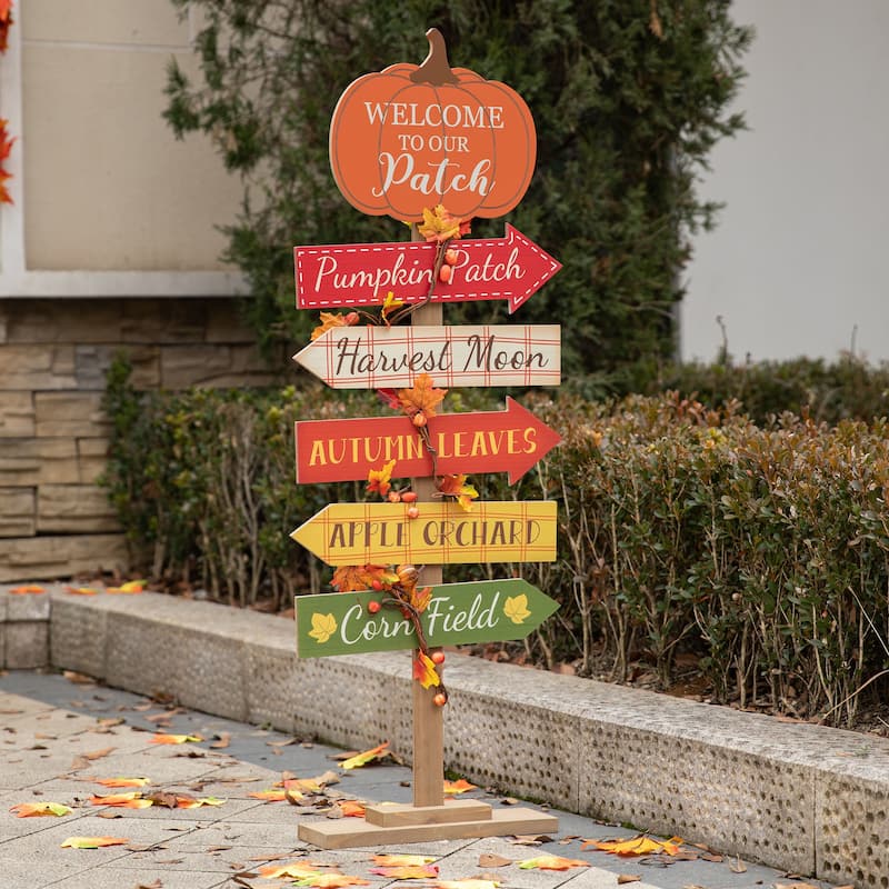 Glitzhome 42.5"H Fall Standing Wooden Pumpkin Patch Porch Sign
