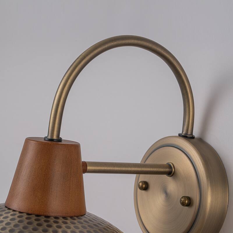 Farmhouse Industrial 1-Light Wall Sconce with Hammered Metal Shade Barn Outdoor Light - W10.24"