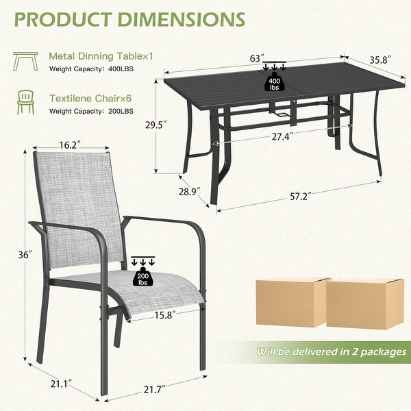 dimension image slide 25 of 33, Patio Dining Set, Outdoor Dining Table and Chairs Set with Textilene Chairs, Adjustable Umbrella Hole for Garden, Backyard