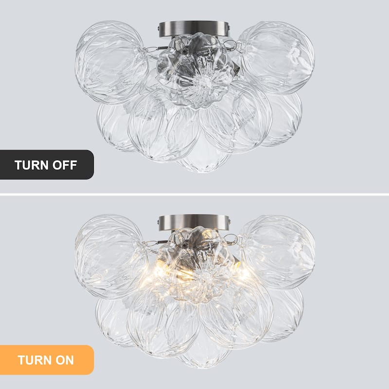 Starsky 3-Light 15in. Contemporary Textured Clear Glass Bubble Semi Flush Mount