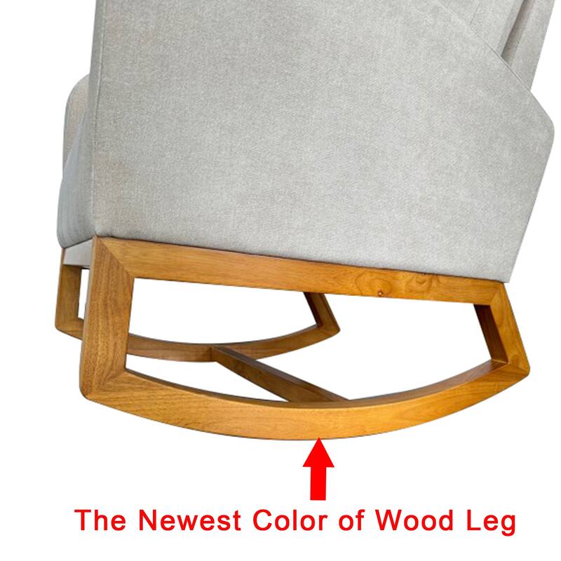 Glider Rocking Chair with Thick Padded Seat, Lounge Armchair with Side Pocket, High Back Sofa Chair with Wood Base