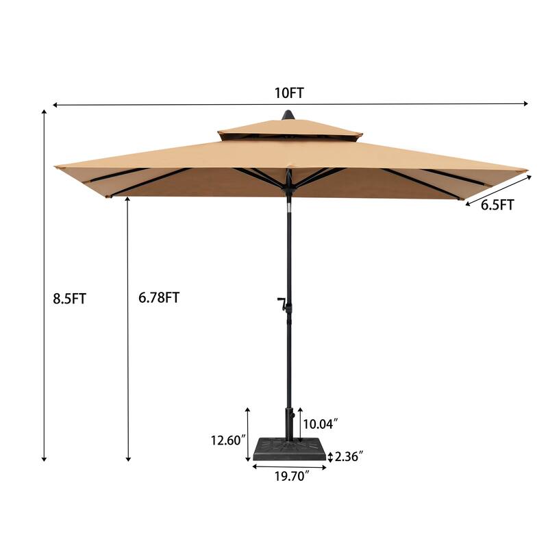 10 x 6.5 FT Outdoor Double Top Patio Market Umbrella with Base