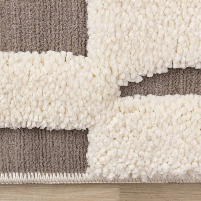 Taupe White Abstract Geometric Shapes Rug