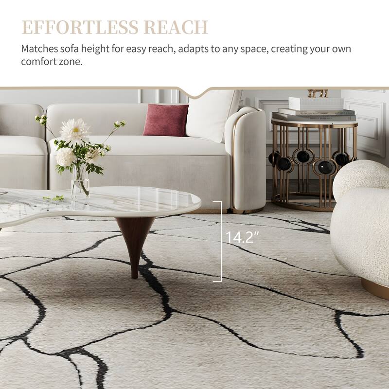 54.8" Modern Coffee Table, Glossy Faux Marble top, Metal Legs with wood texture