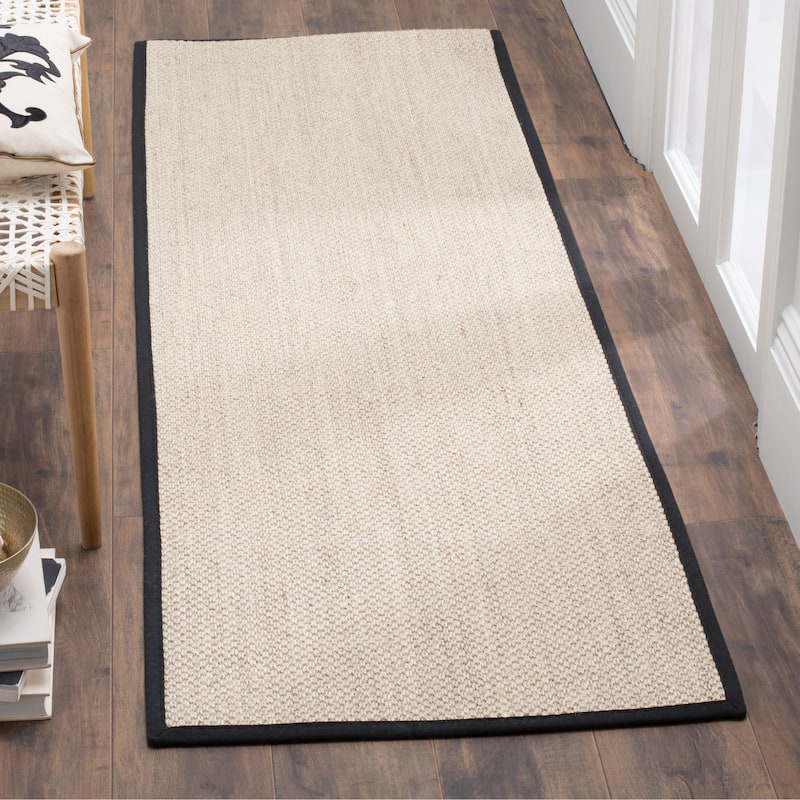 SAFAVIEH Natural Fiber Pacific Casual Border Sisal Rug - 2'6" x 14' Runner - Marble/Black - Runner