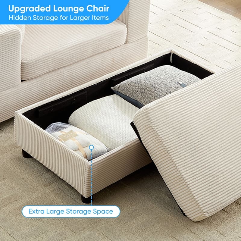 Mixoy Corduroy Chaise Lounge Deep Seat Sleeper Sofa Chair with Storage Ottoman,Upholstered 1-Seater/Loveseat Sofa Couch